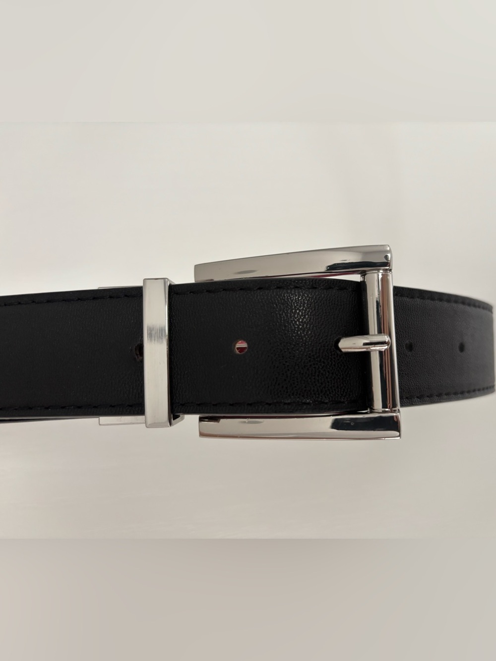 Classic Black Leather-look Belt with Silver Buckle